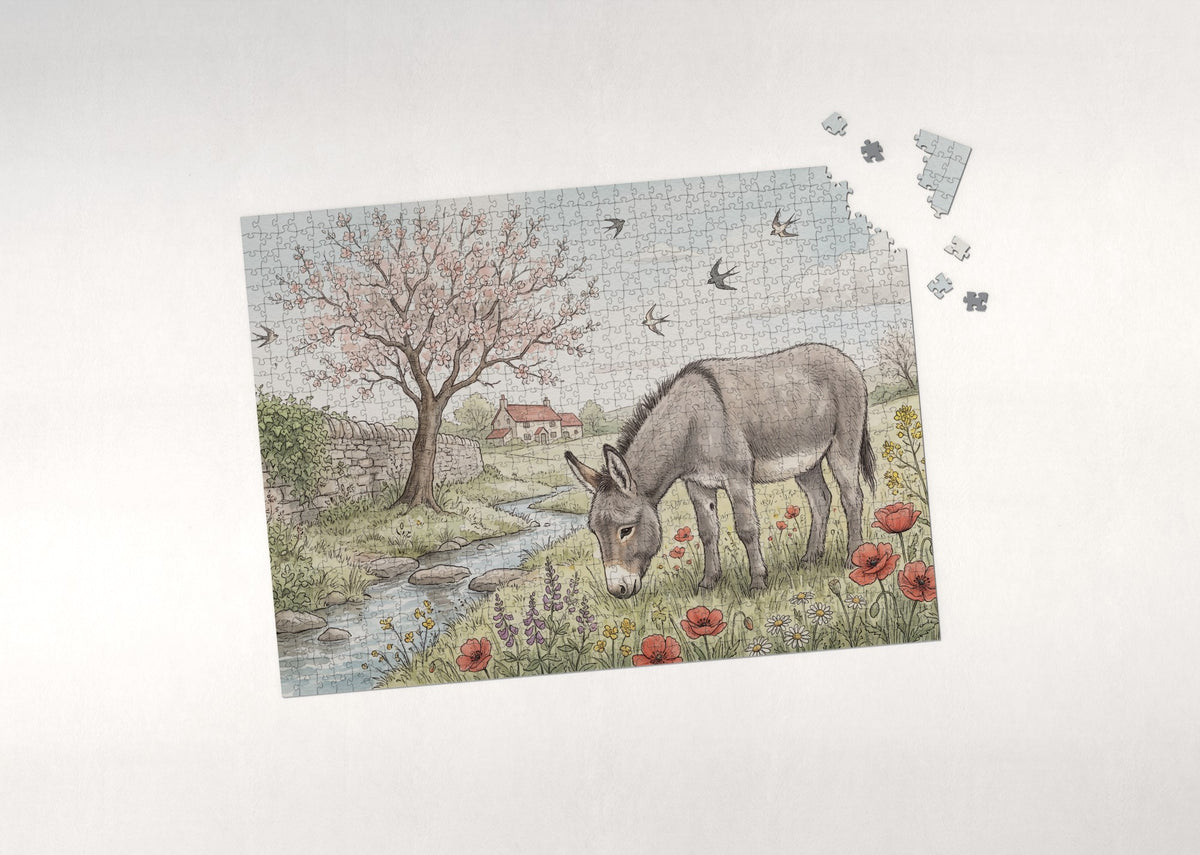 Donkey in the Spring Wildflowers jigsaw puzzle - puzzle with loose pieces