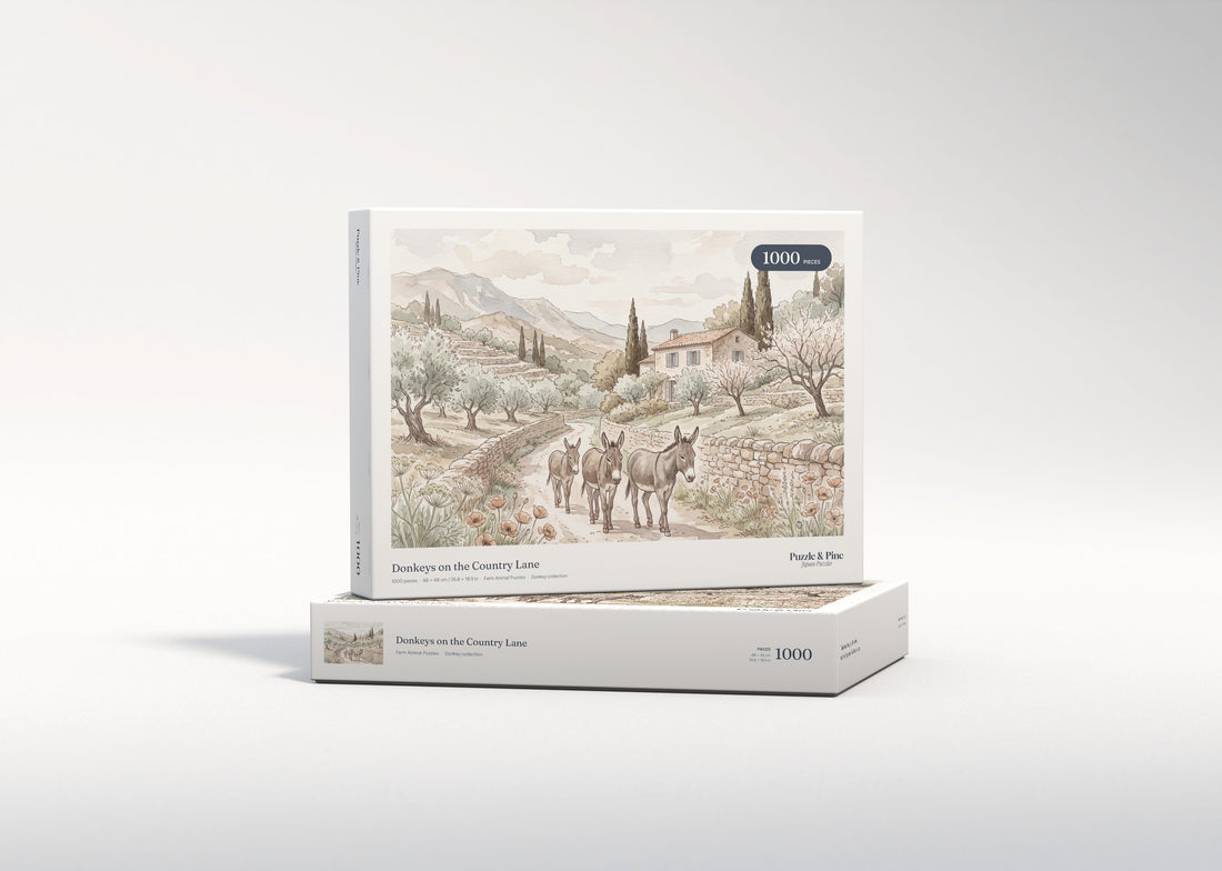 Donkeys on the Country Lane jigsaw puzzle - gift box