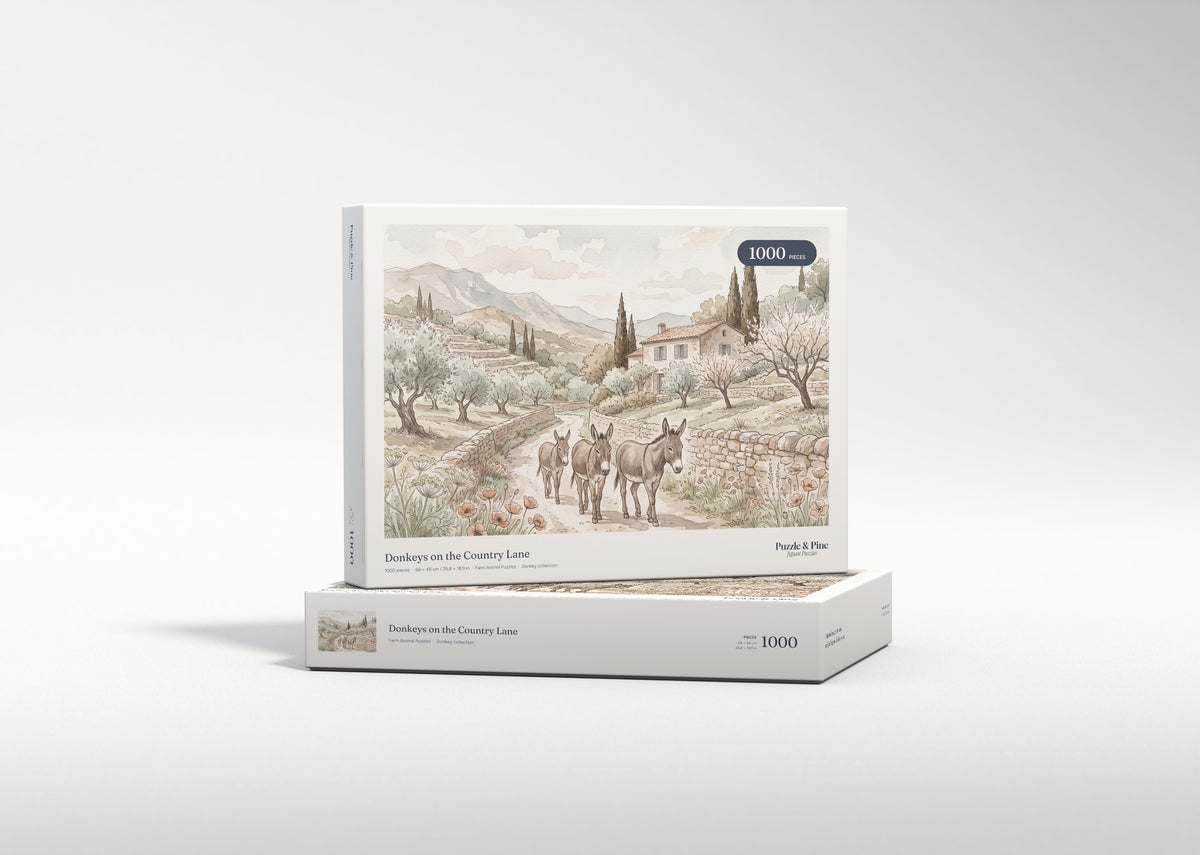 Donkeys on the Country Lane jigsaw puzzle - gift box