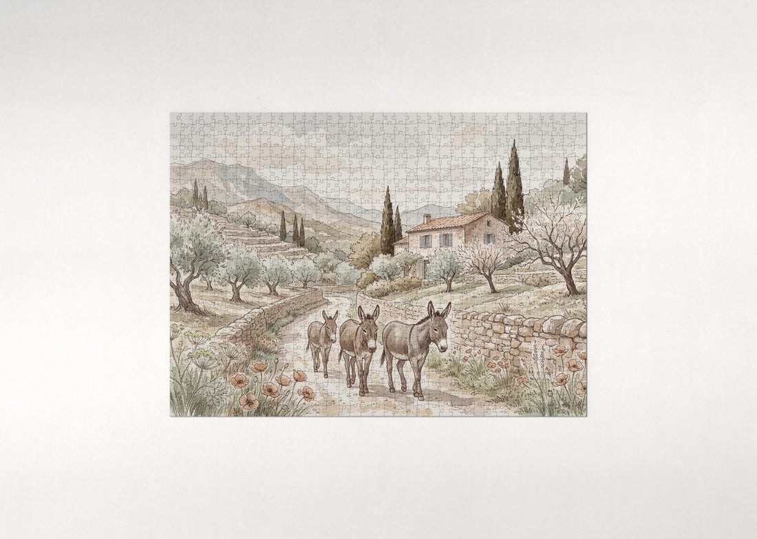 Donkeys on the Country Lane jigsaw puzzle - gift box