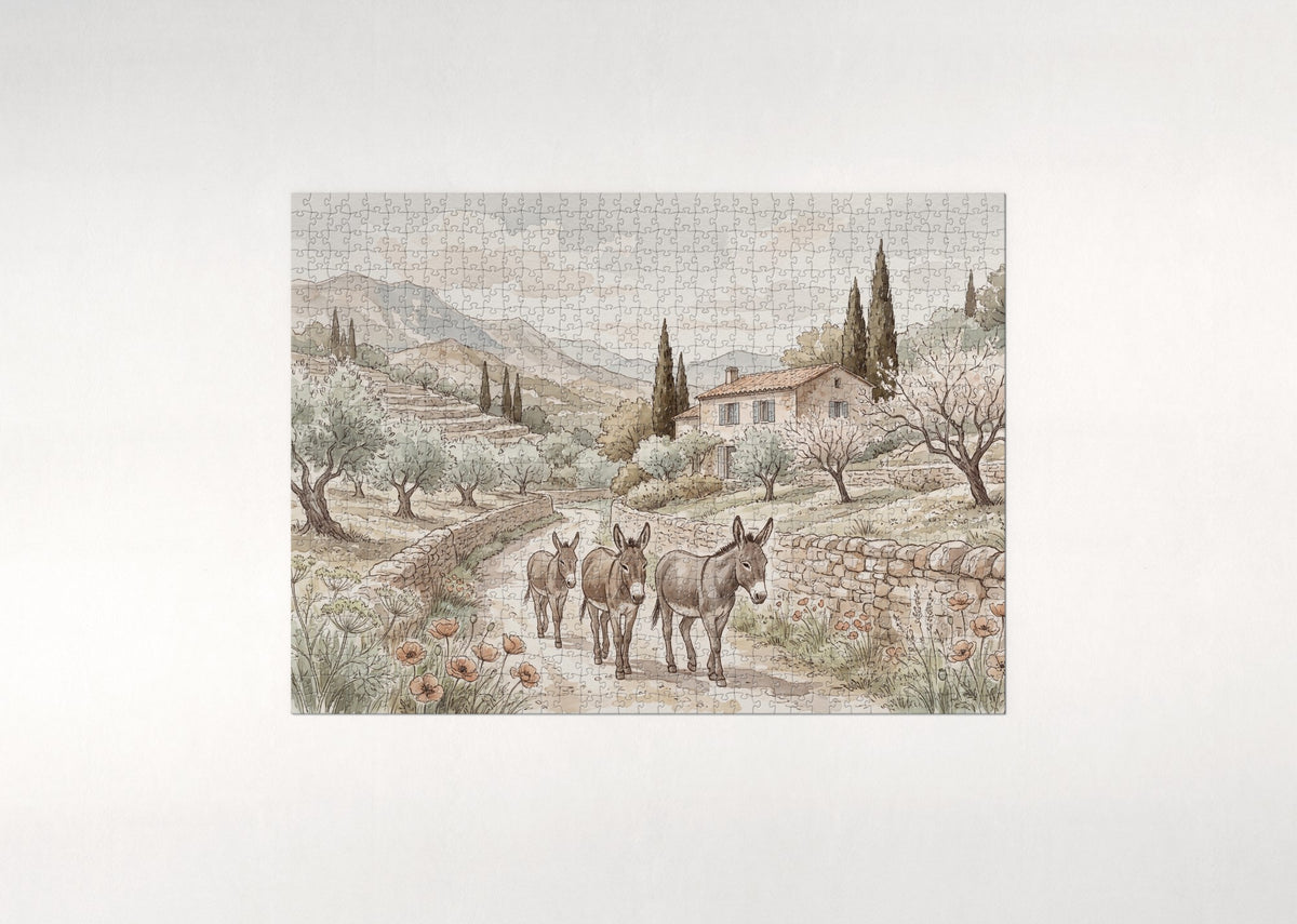 Donkeys on the Country Lane jigsaw puzzle - flat puzzle