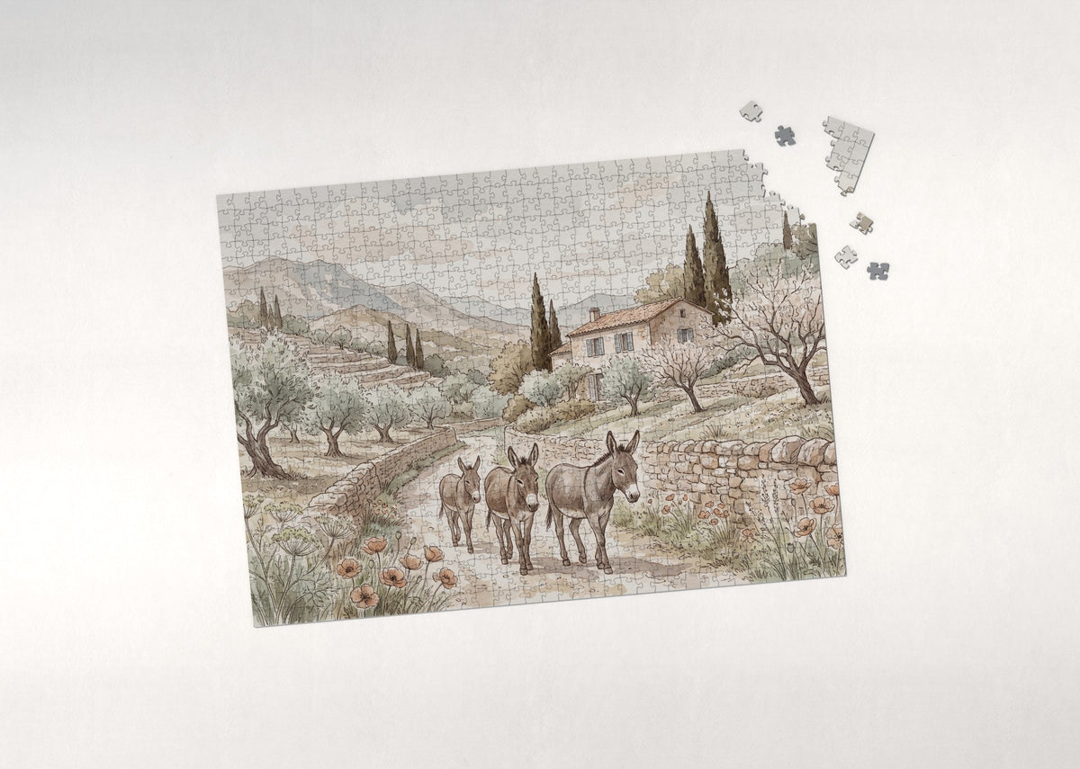 Donkeys on the Country Lane jigsaw puzzle - puzzle with loose pieces