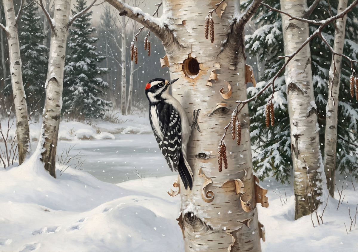 Downy Woodpecker in the Snowy Birch jigsaw puzzle