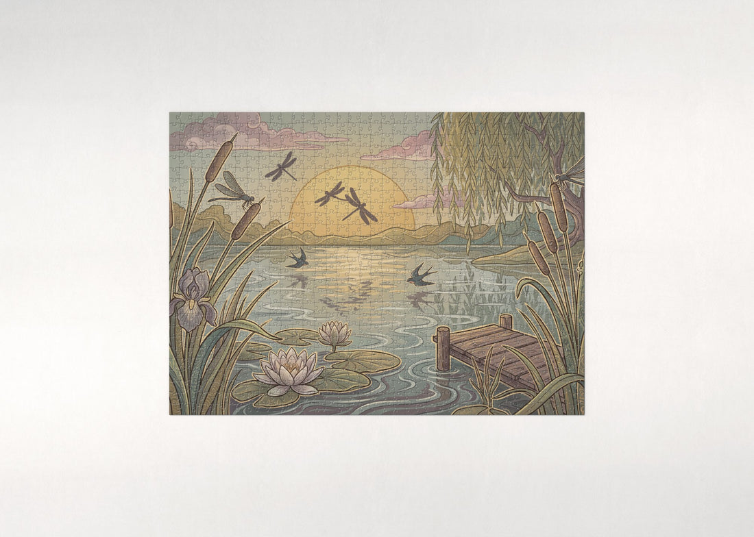 Dragonflies at the Golden Hour Pond jigsaw puzzle - gift box