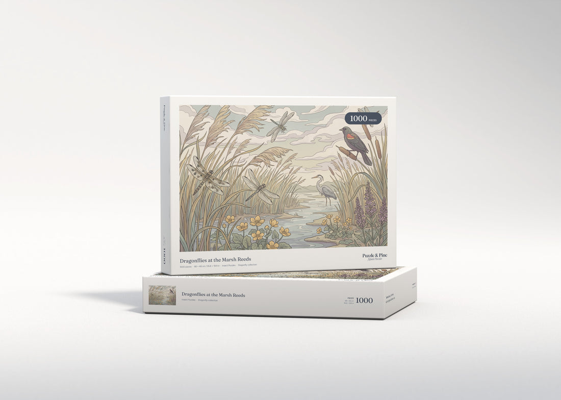 Dragonflies at the Marsh Reeds jigsaw puzzle - gift box