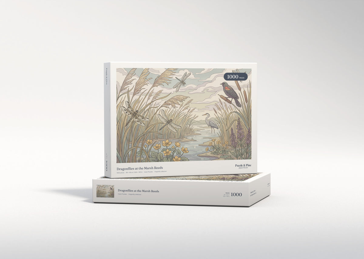 Dragonflies at the Marsh Reeds jigsaw puzzle - gift box