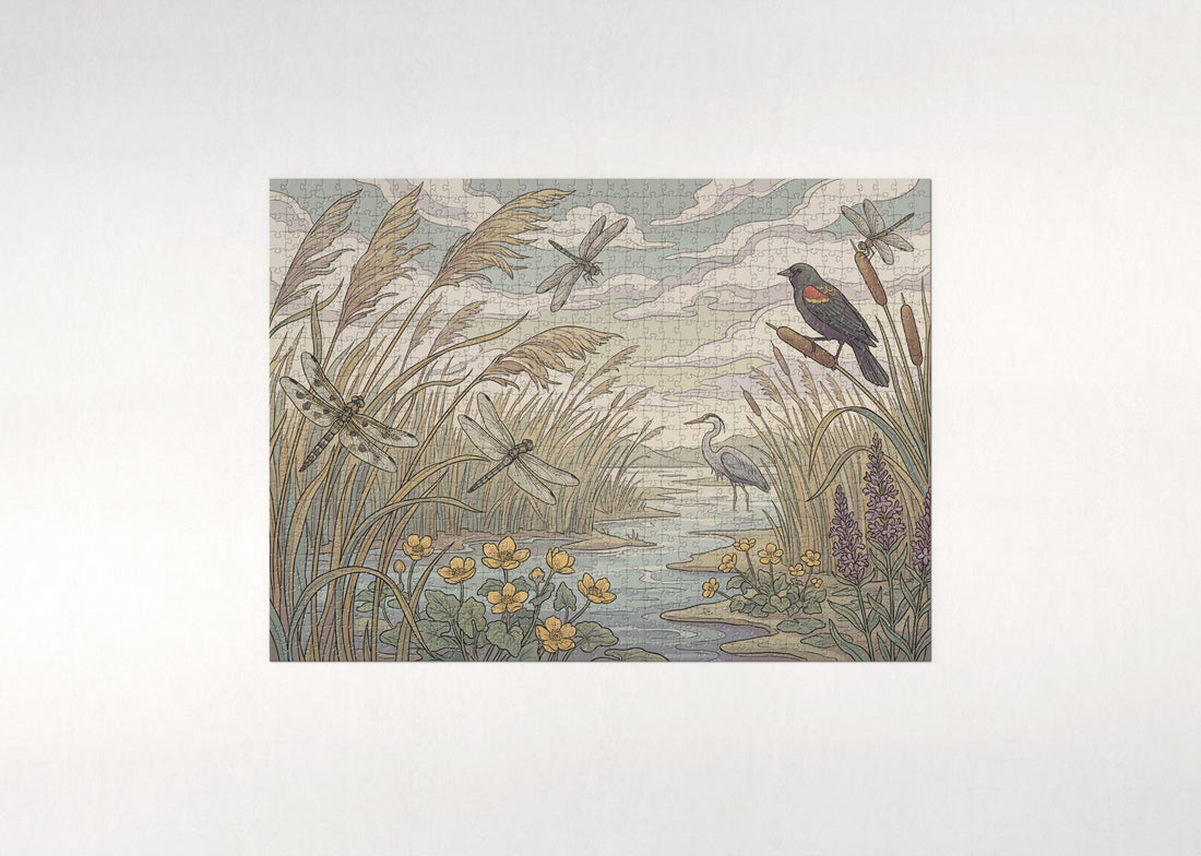 Dragonflies at the Marsh Reeds jigsaw puzzle - gift box