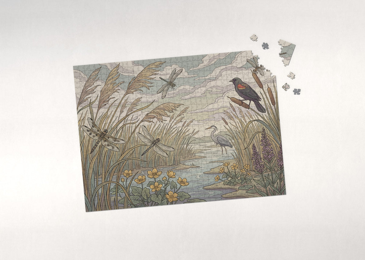 Dragonflies at the Marsh Reeds jigsaw puzzle - puzzle with loose pieces