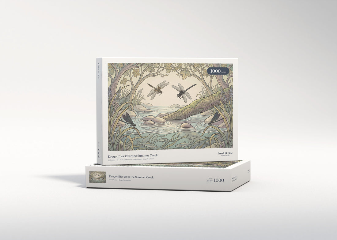 Dragonflies Over the Summer Creek jigsaw puzzle - gift box