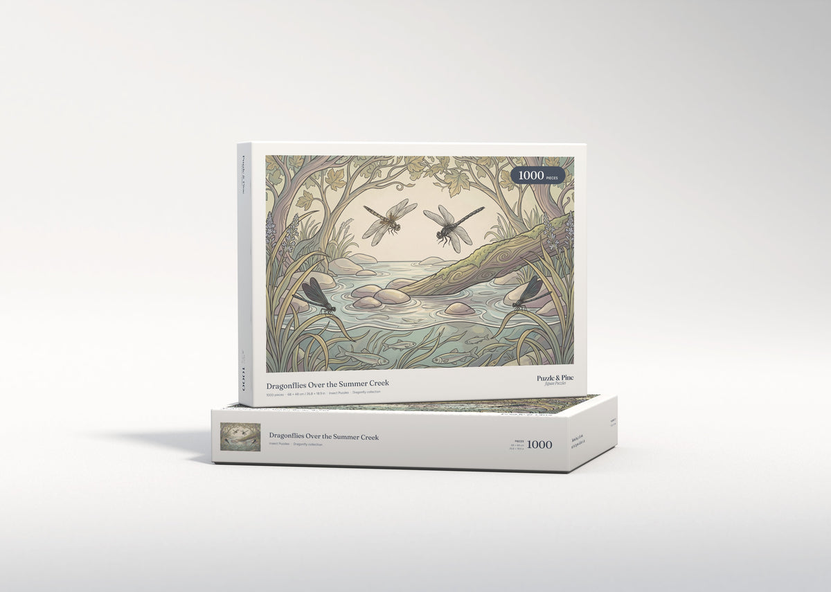 Dragonflies Over the Summer Creek jigsaw puzzle - gift box
