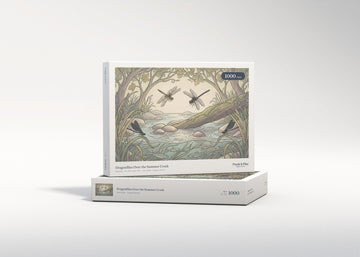 Dragonflies Over the Summer Creek jigsaw puzzle - gift box