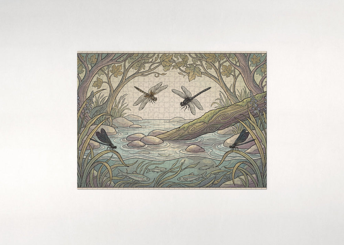 Dragonflies Over the Summer Creek jigsaw puzzle - gift box