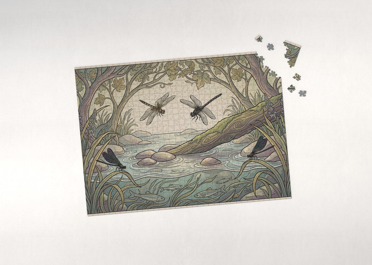 Dragonflies Over the Summer Creek jigsaw puzzle - puzzle with loose pieces