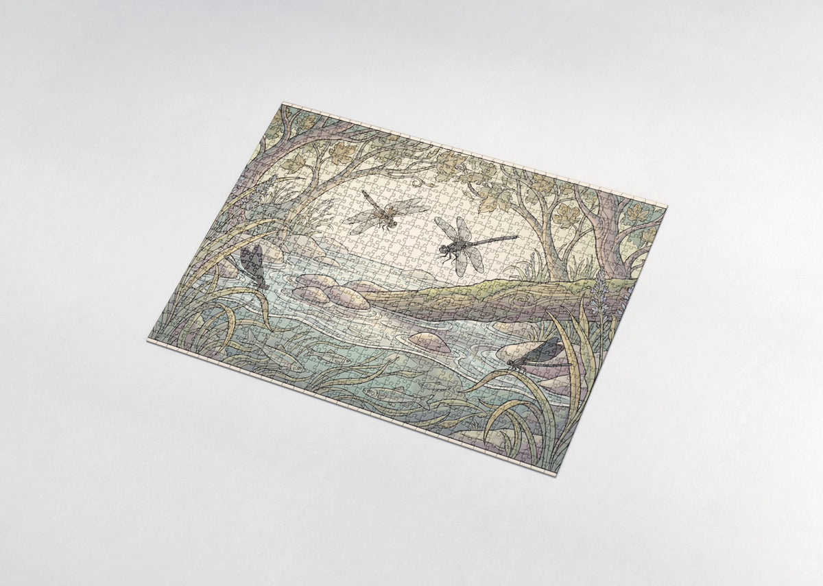 Dragonflies Over the Summer Creek jigsaw puzzle - assembled puzzle