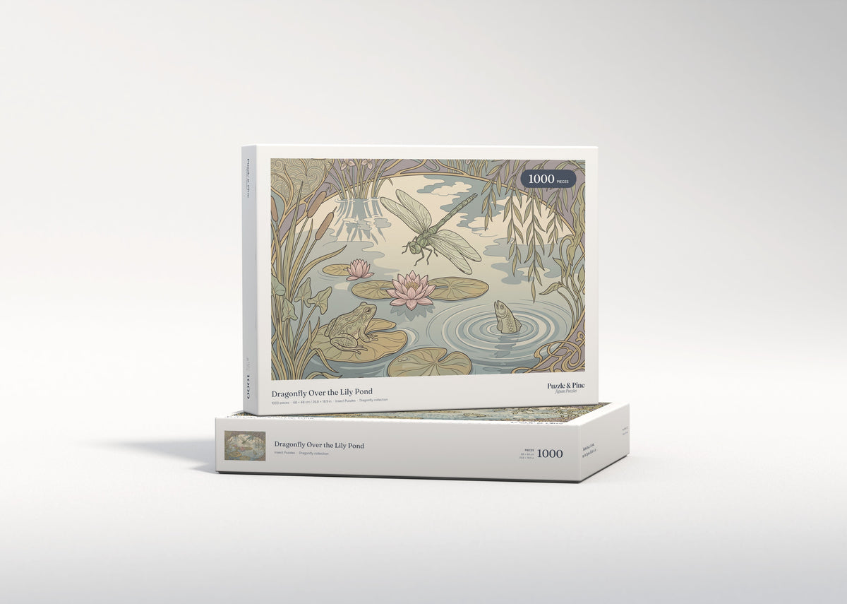 Dragonfly Over the Lily Pond jigsaw puzzle - gift box