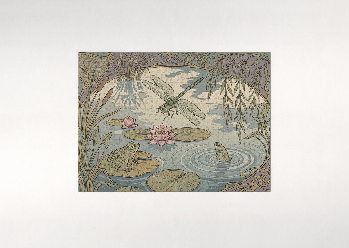 Dragonfly Over the Lily Pond jigsaw puzzle - flat puzzle