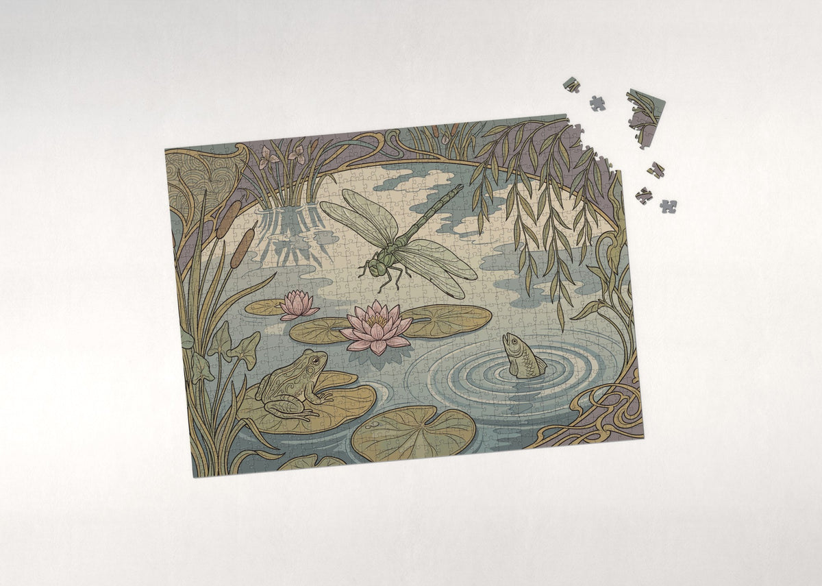 Dragonfly Over the Lily Pond jigsaw puzzle - puzzle with loose pieces
