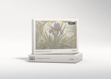 Dragonfly Resting on the Water Iris jigsaw puzzle - gift box