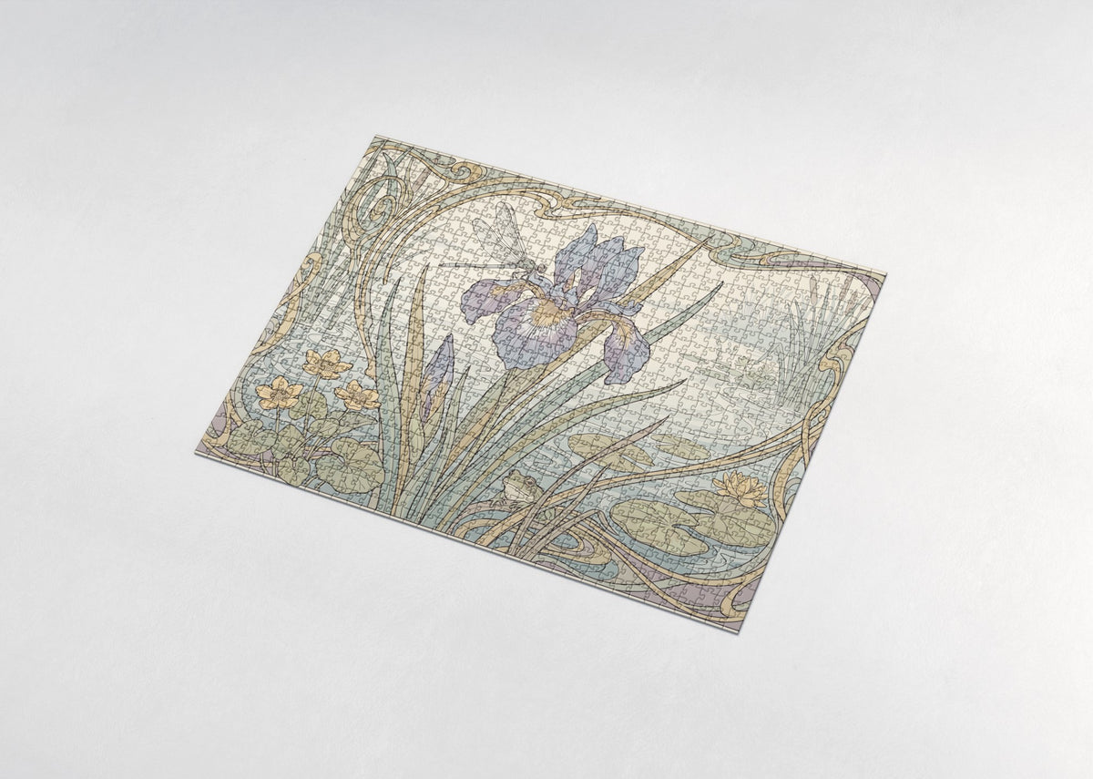 Dragonfly Resting on the Water Iris jigsaw puzzle - assembled puzzle