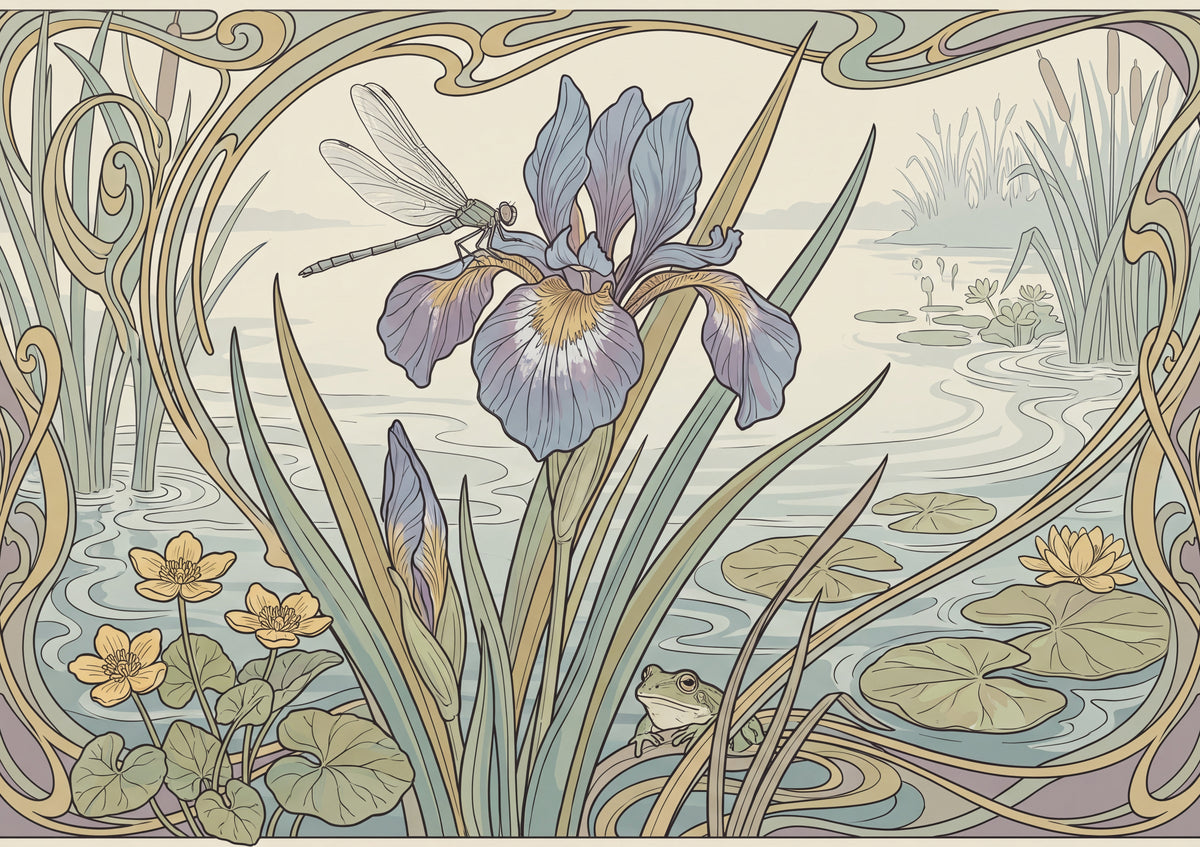 Dragonfly Resting on the Water Iris jigsaw puzzle