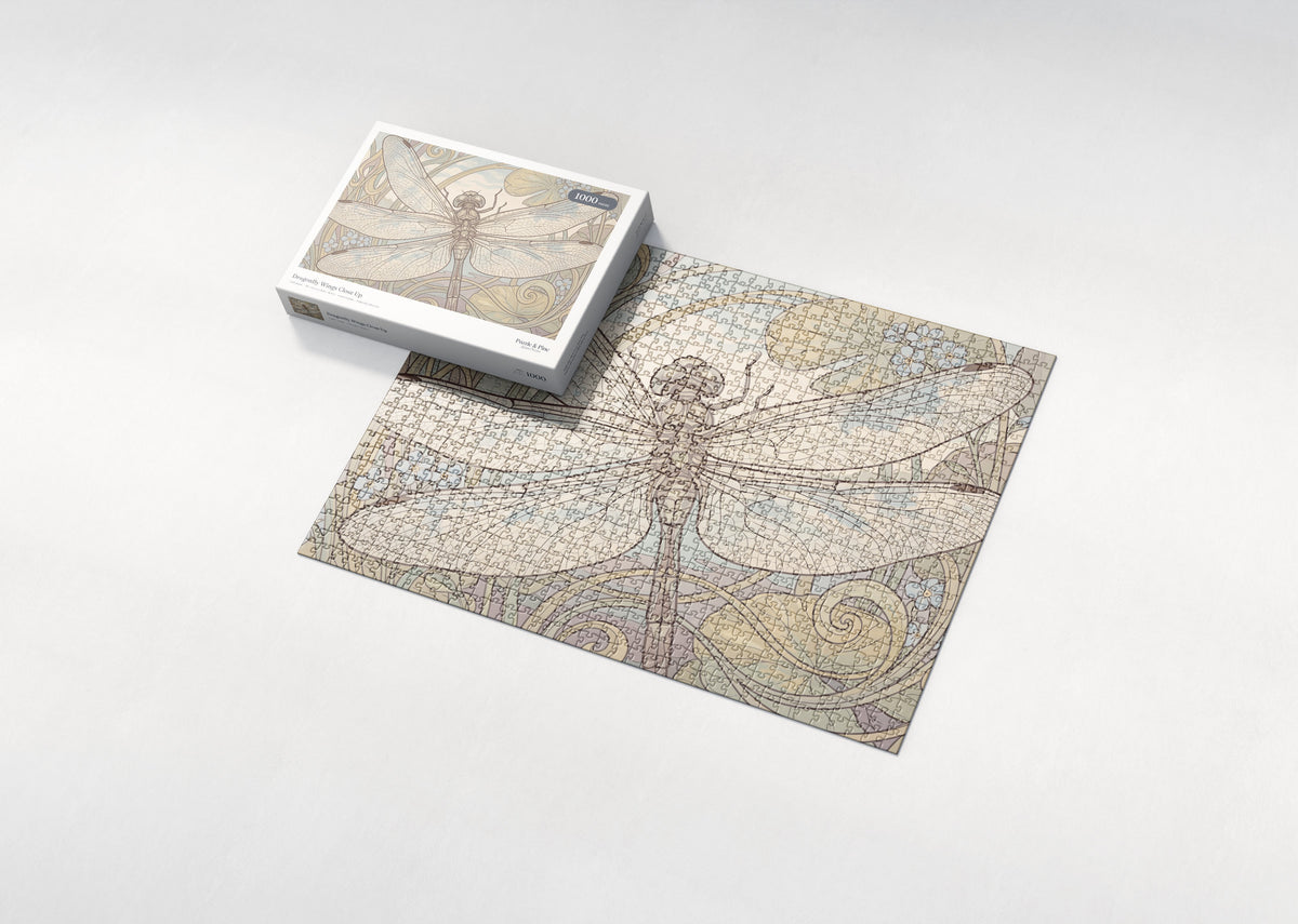 Dragonfly Wings Close Up jigsaw puzzle - box and puzzle