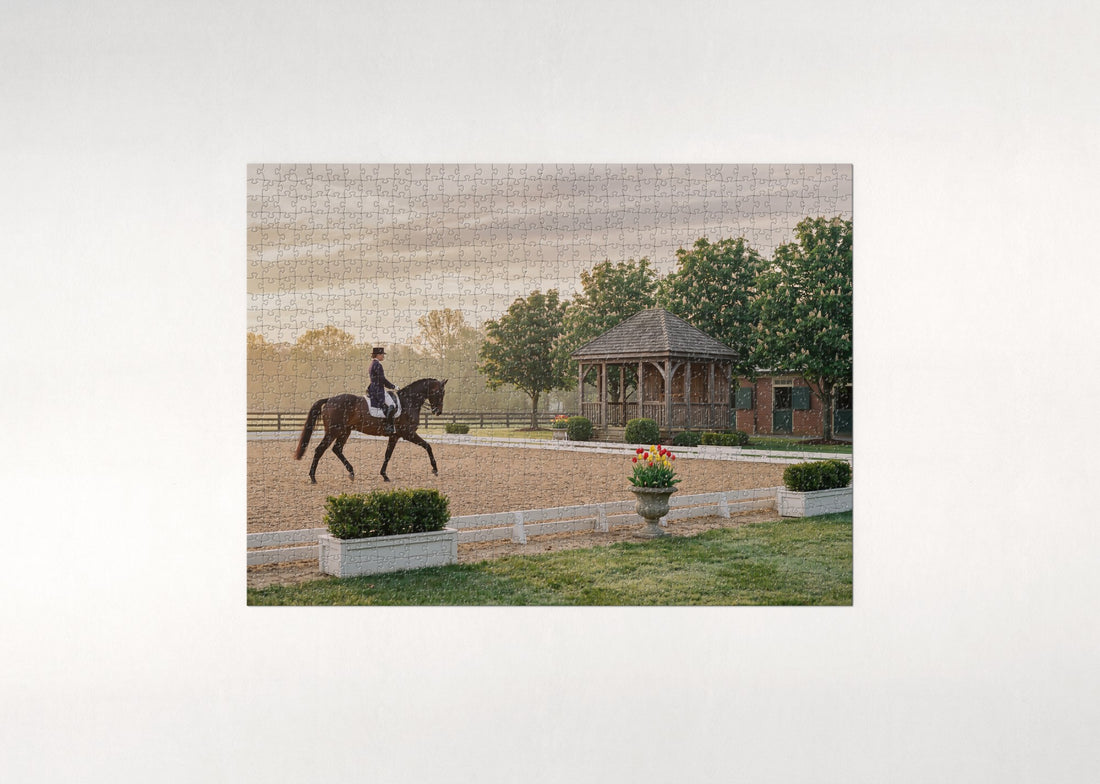 Dressage in the Morning Arena jigsaw puzzle - gift box