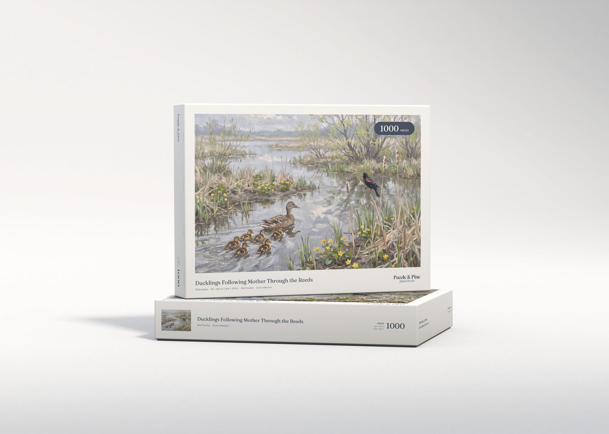 Ducklings Following Mother Through the Reeds jigsaw puzzle - gift box