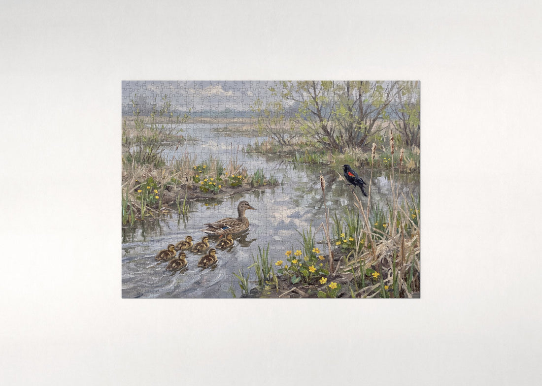 Ducklings Following Mother Through the Reeds jigsaw puzzle - gift box