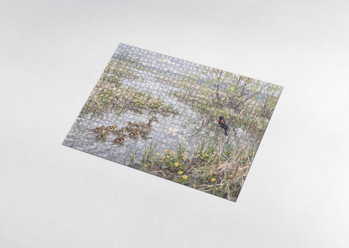 Ducklings Following Mother Through the Reeds jigsaw puzzle - assembled puzzle