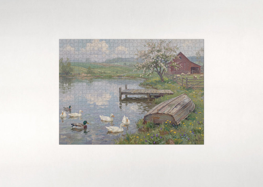 Ducks at the Farm Pond in Spring jigsaw puzzle - gift box