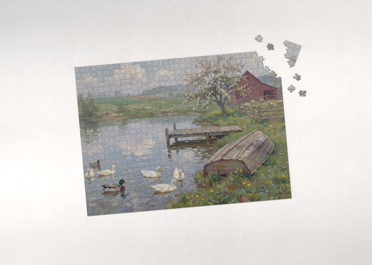 Ducks at the Farm Pond in Spring jigsaw puzzle - puzzle with loose pieces