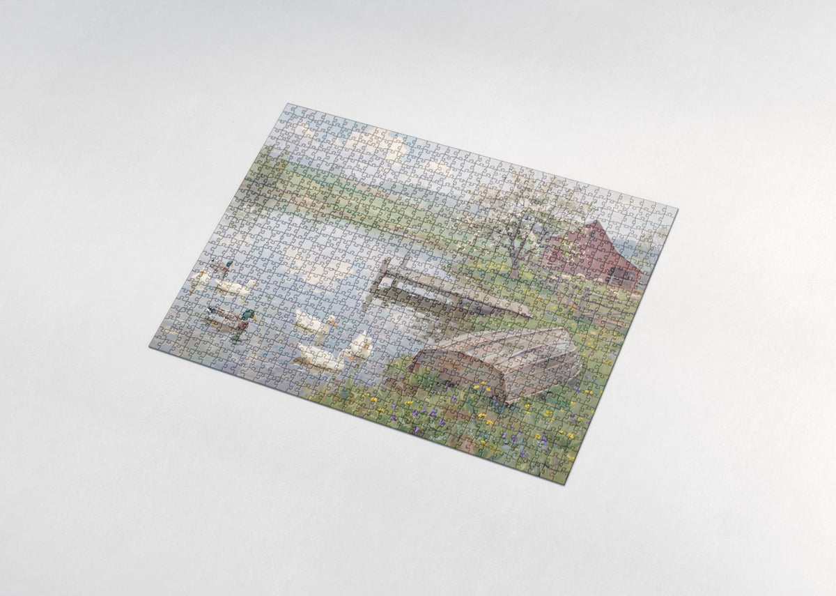 Ducks at the Farm Pond in Spring jigsaw puzzle - assembled puzzle