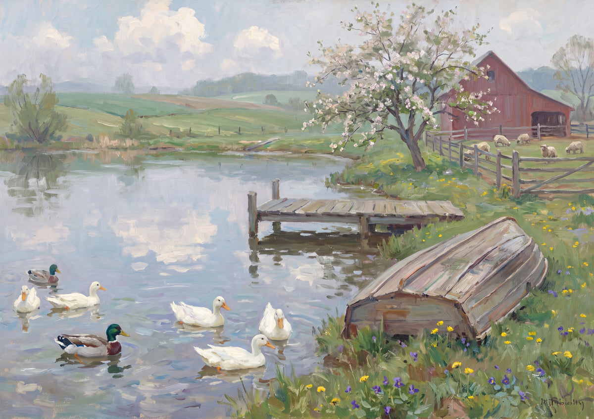 Ducks at the Farm Pond in Spring jigsaw puzzle