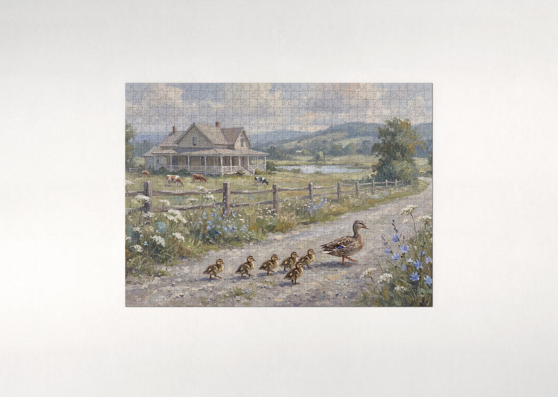 Ducks Crossing the Country Lane jigsaw puzzle - gift box