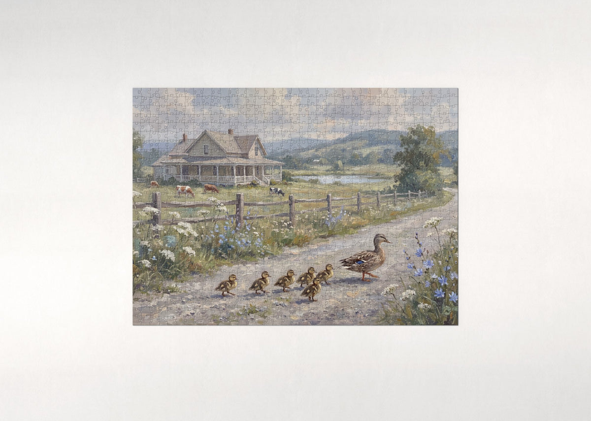 Ducks Crossing the Country Lane jigsaw puzzle - flat puzzle