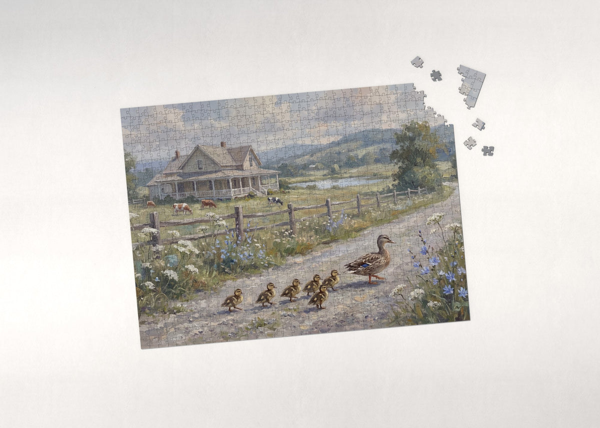 Ducks Crossing the Country Lane jigsaw puzzle - puzzle with loose pieces