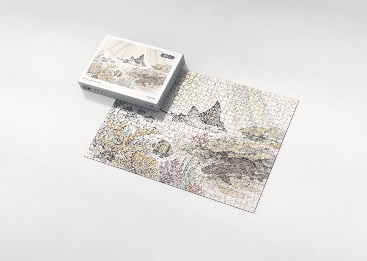 Eagle Ray Over the Reef jigsaw puzzle - box and puzzle