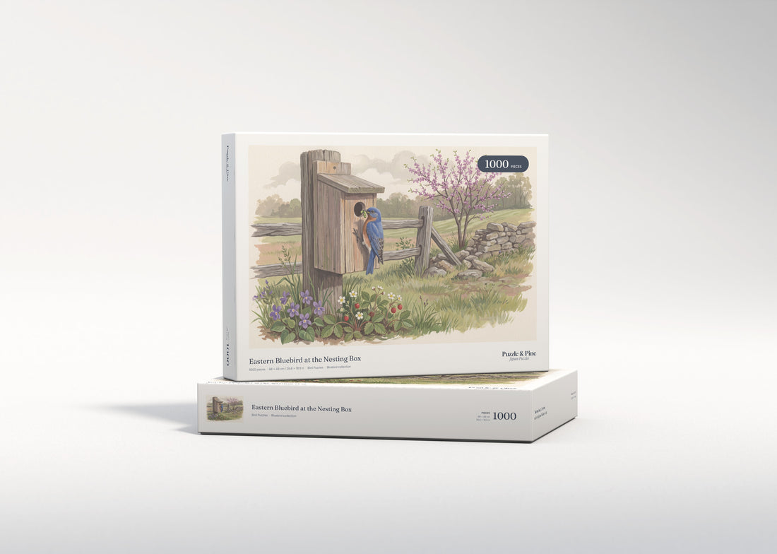 Eastern Bluebird at the Nesting Box jigsaw puzzle - gift box