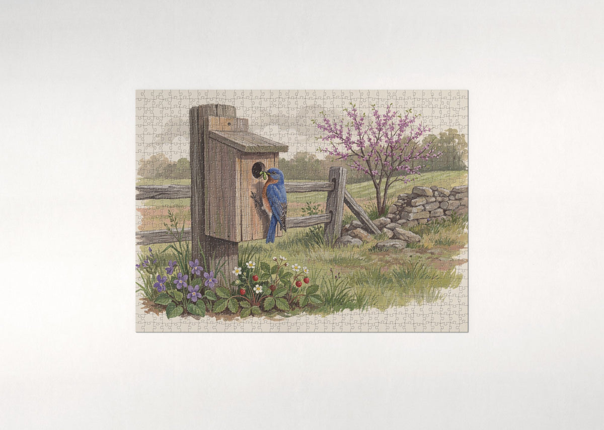 Eastern Bluebird at the Nesting Box jigsaw puzzle - flat puzzle