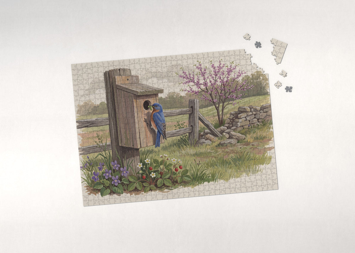 Eastern Bluebird at the Nesting Box jigsaw puzzle - puzzle with loose pieces