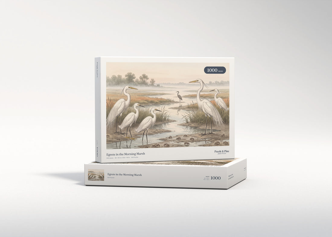 Egrets in the Morning Marsh jigsaw puzzle - gift box