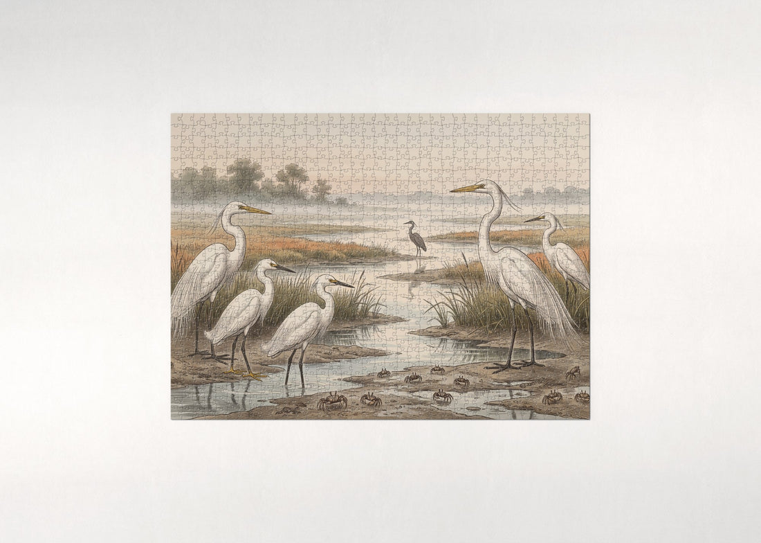 Egrets in the Morning Marsh jigsaw puzzle - gift box