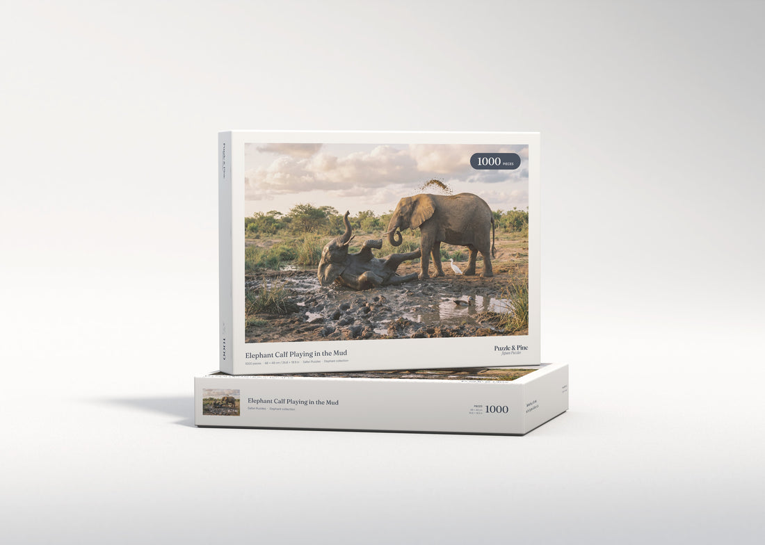 Elephant Calf Playing in the Mud jigsaw puzzle - gift box