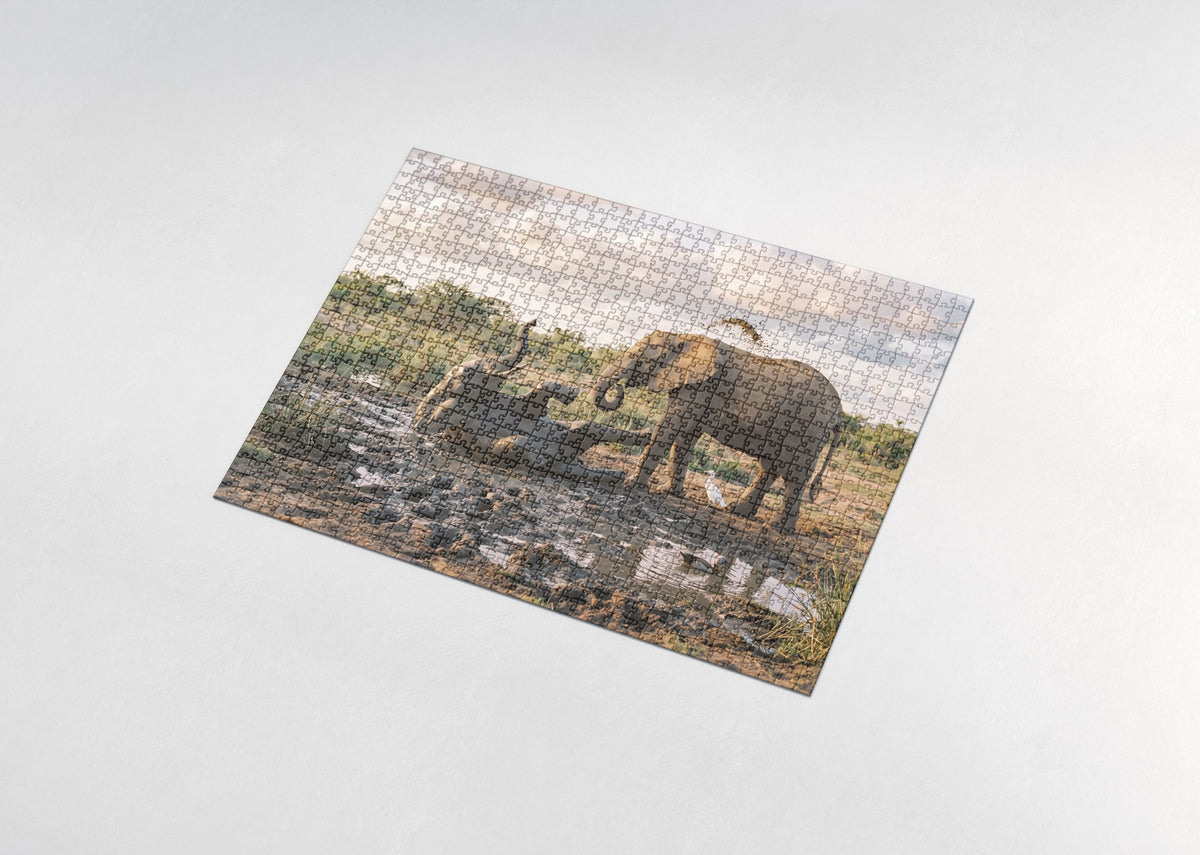 Elephant Calf Playing in the Mud jigsaw puzzle - assembled puzzle