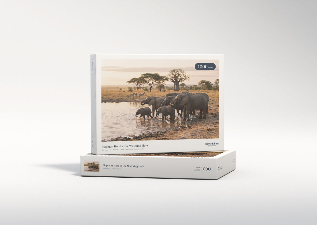 Elephant Herd at the Watering Hole jigsaw puzzle - gift box