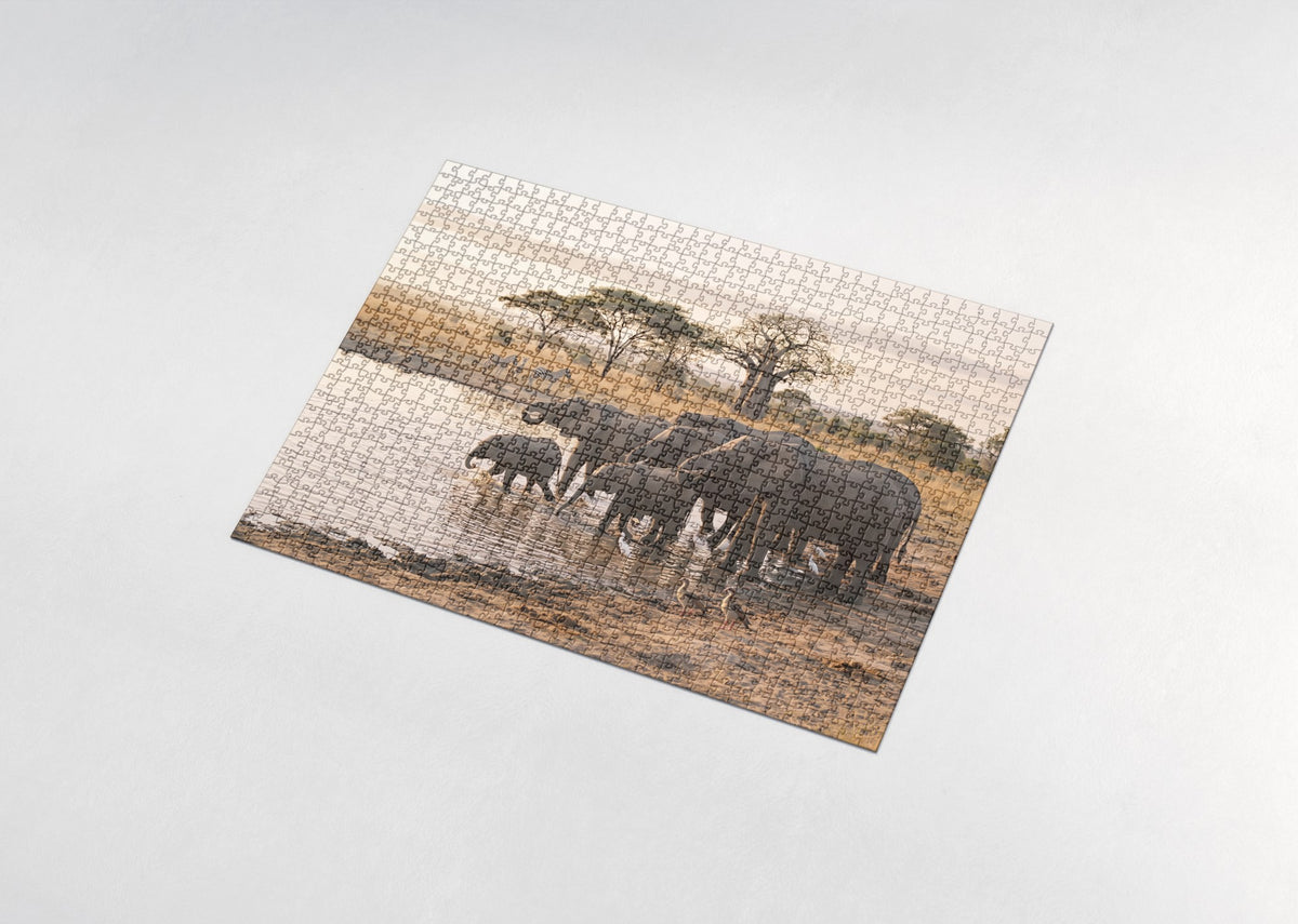 Elephant Herd at the Watering Hole jigsaw puzzle - assembled puzzle