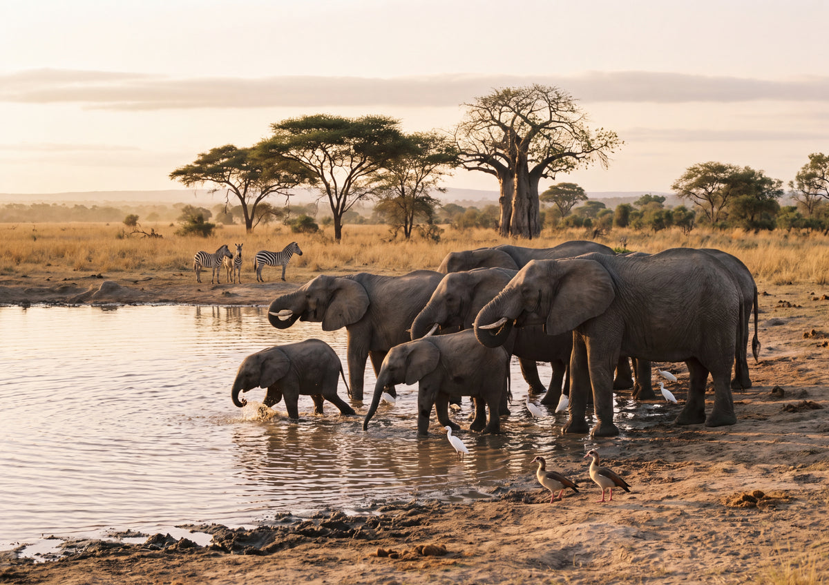 Elephant Herd at the Watering Hole jigsaw puzzle