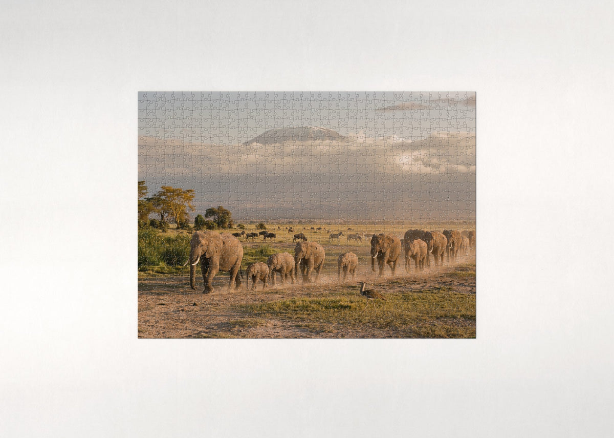 Elephant Herd on the Amboseli Plains jigsaw puzzle - flat puzzle