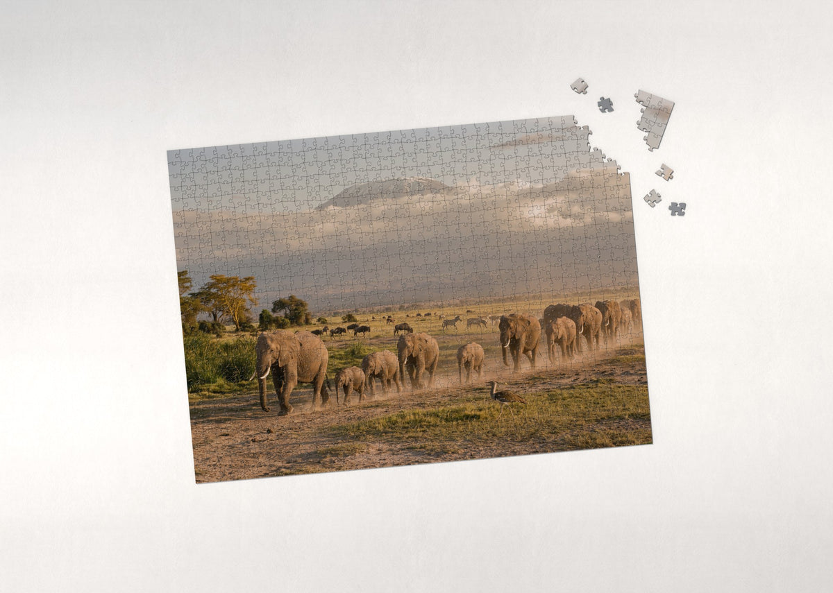 Elephant Herd on the Amboseli Plains jigsaw puzzle - puzzle with loose pieces