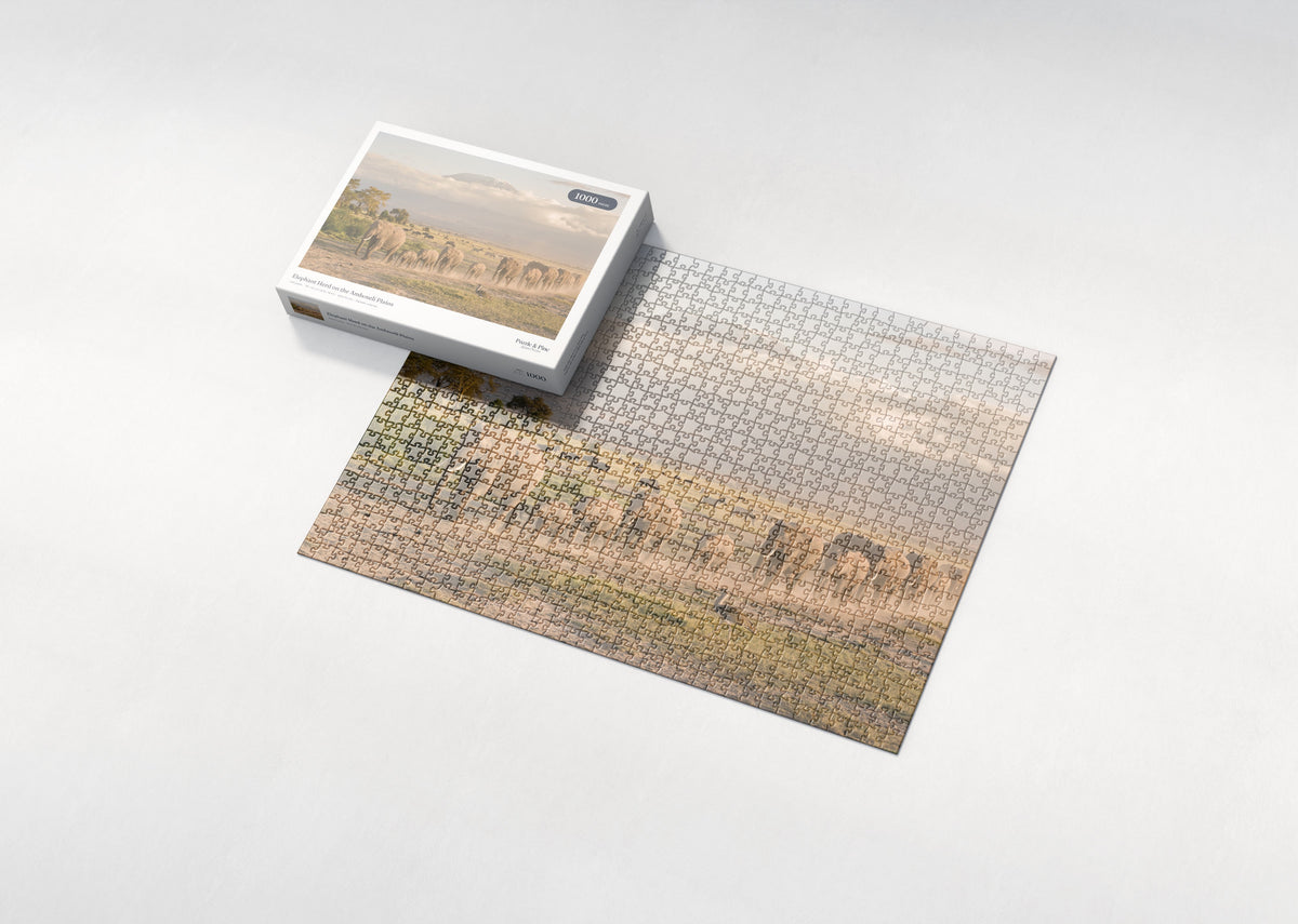 Elephant Herd on the Amboseli Plains jigsaw puzzle - box and puzzle